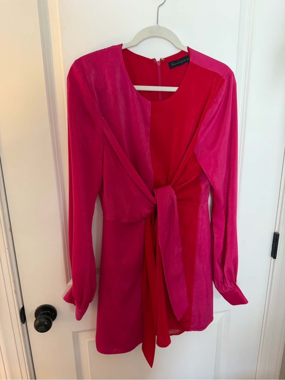 Fuchsia Tie-Front Long Sleeve Mini Dress